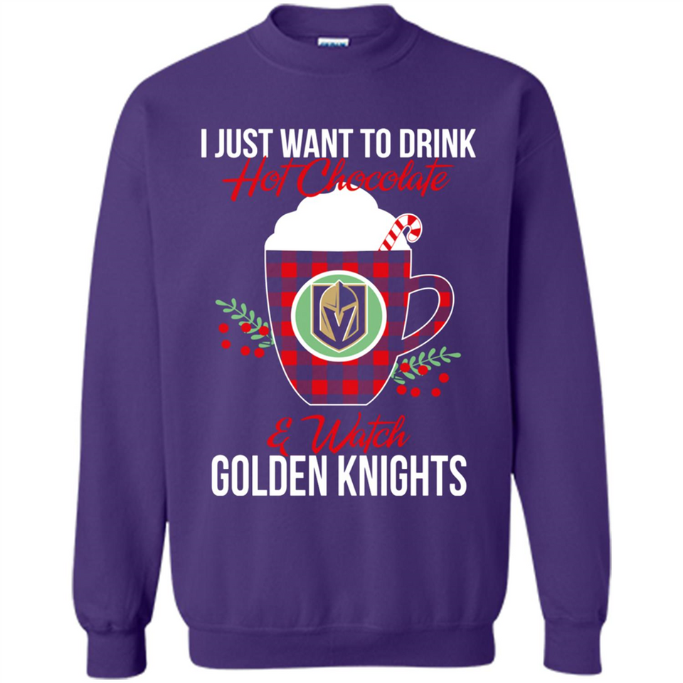I Just Want To Drink Hot Chocolate & Watch Vegas Golden Knights Ugly Christmas Sweater PINGPONG