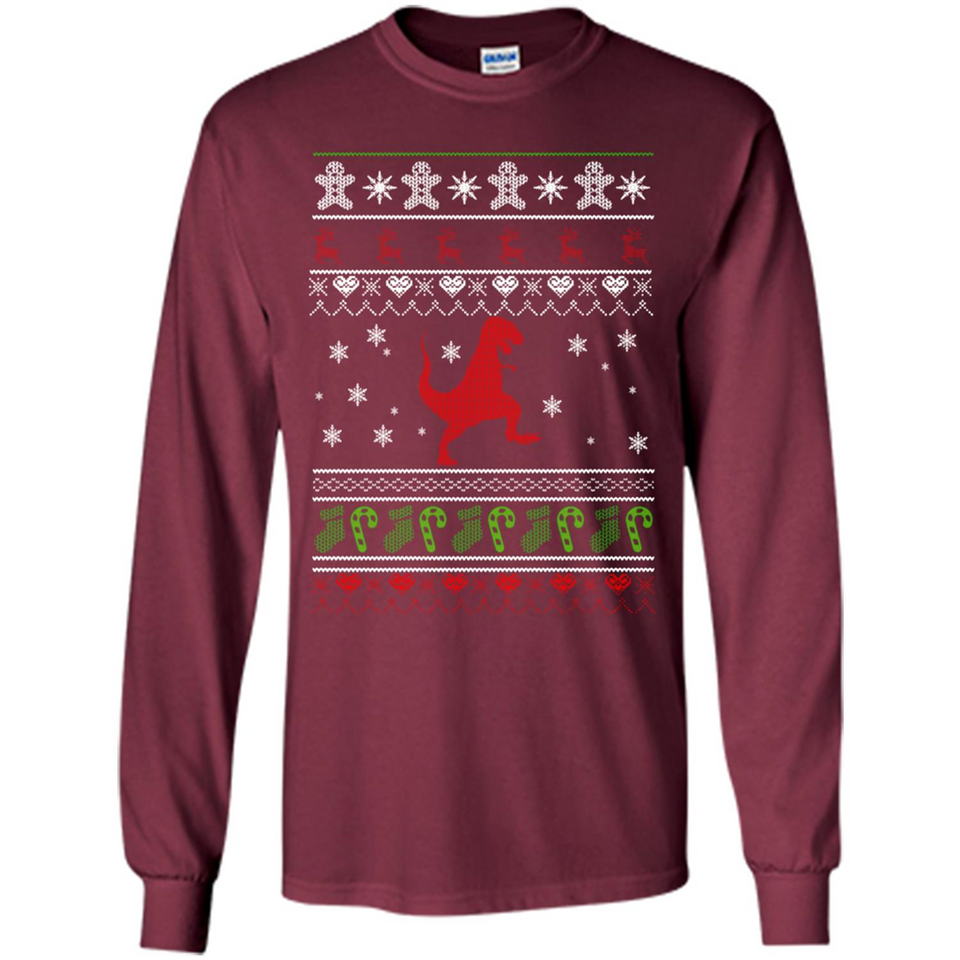 Dinosaur and Santa Ugly Christmas Sweater - Long Sleeve T-Shirt