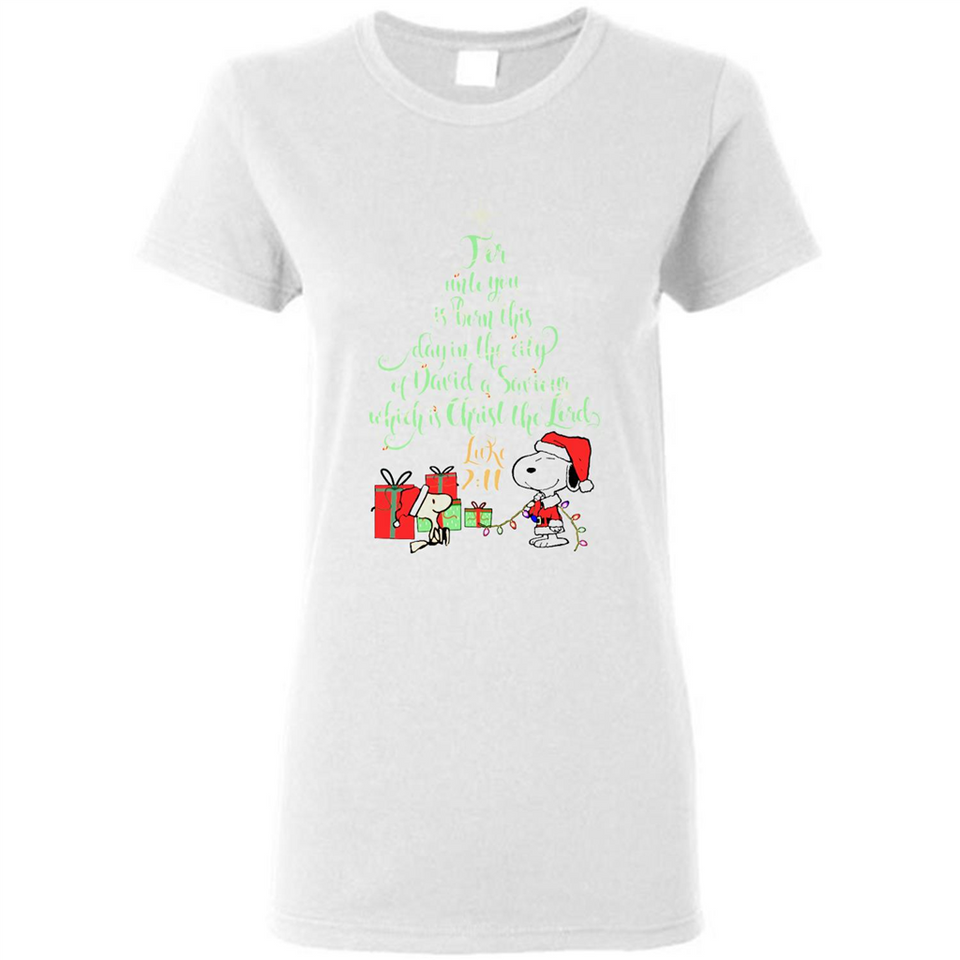 Snoopy Merry Christmas with Christmas tree T-Shirt - Ladies Short-Sleeve