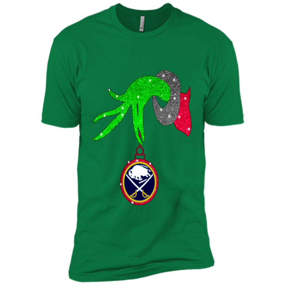GRINCH HAND HOLDING BUFFALO SABRES GLITTER CHRISTMAS PINGPONG