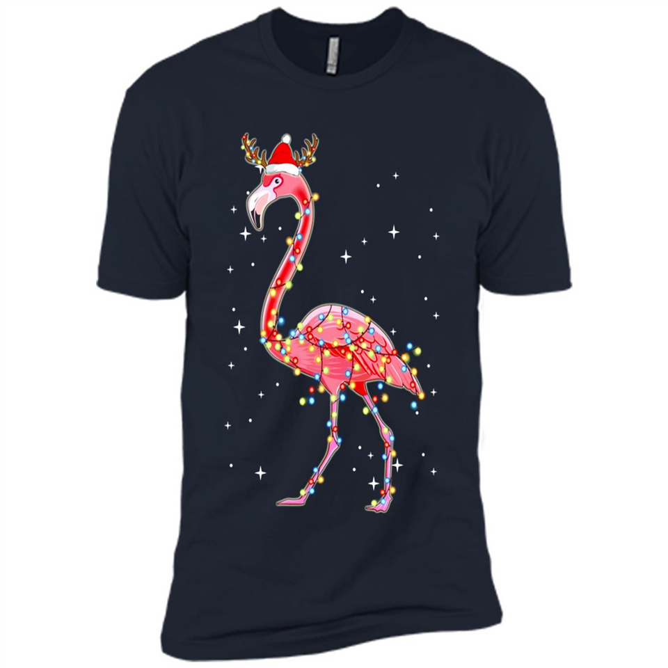 Christmas Lights Flamingo Wearing Santa Hat Funny Xmas - Premium Short Sleeve T-Shirt
