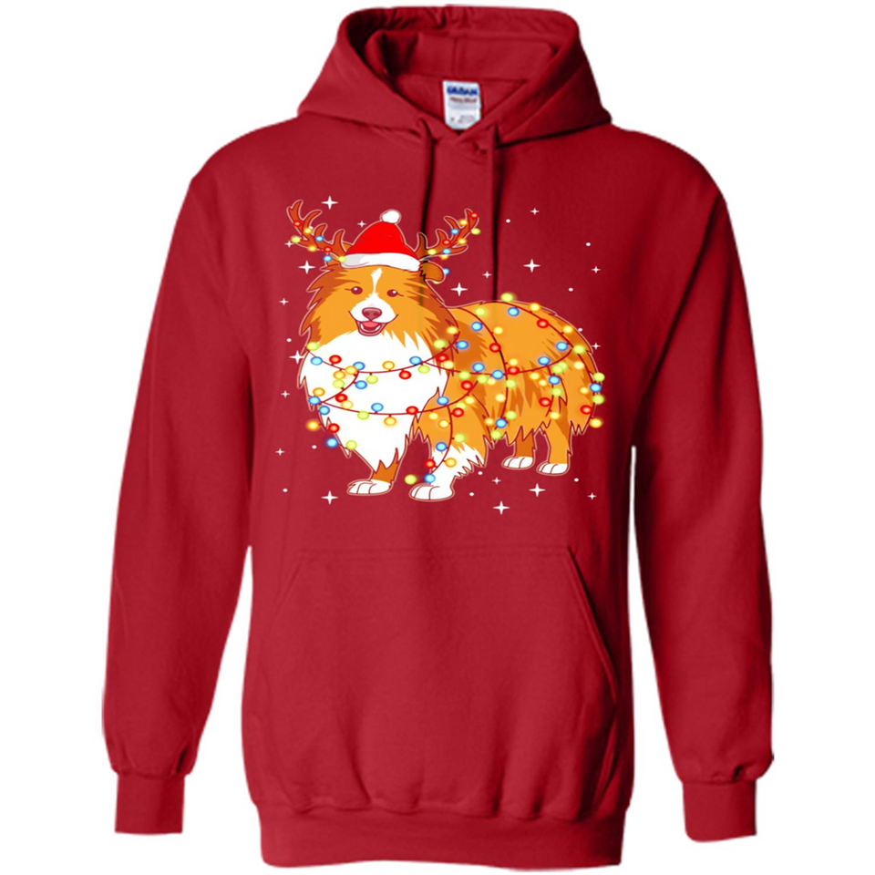 Christmas Lights Shetland Sheepdog Wearing Santa Hat Funny Xmas - Hoodie