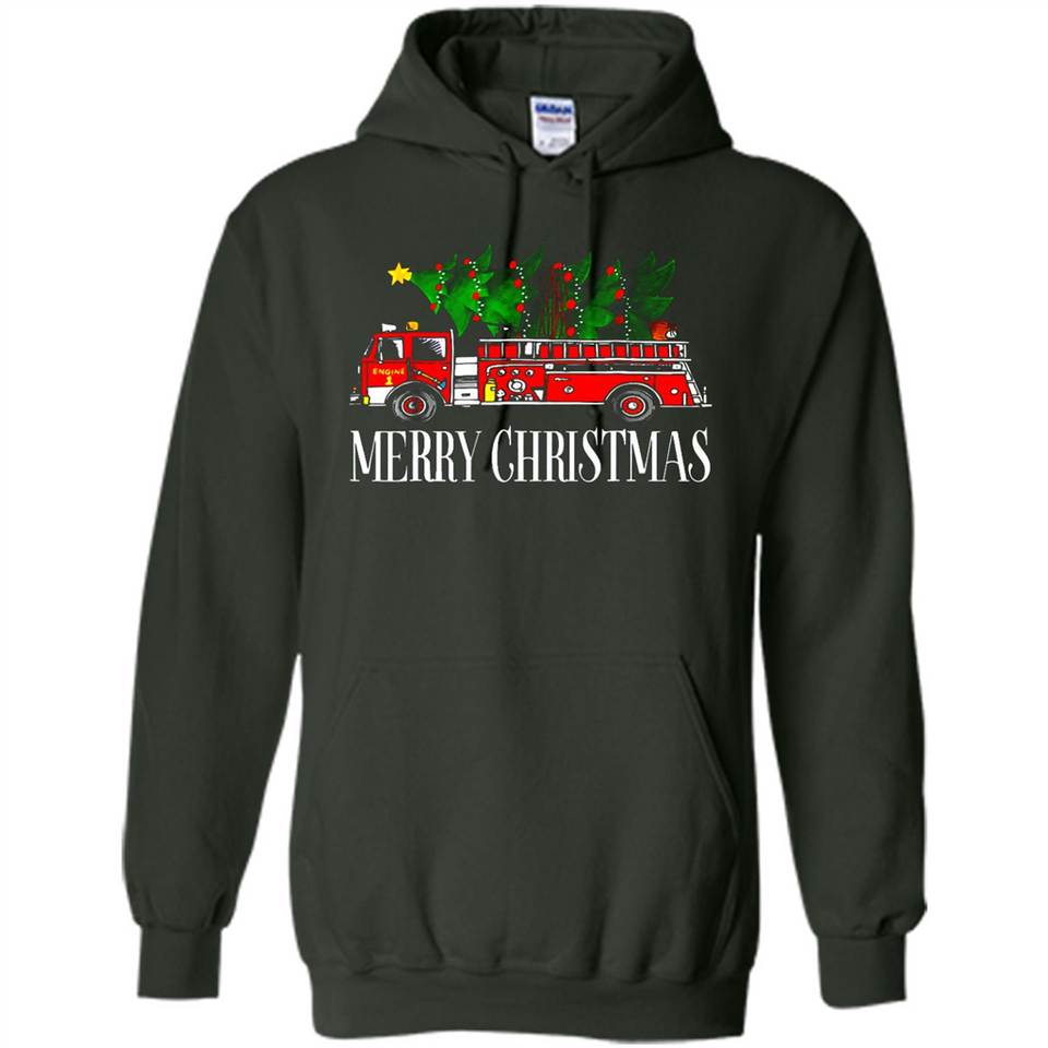 Firetruck Santa Sleigh Merry Christmas Firefighter - Hoodie