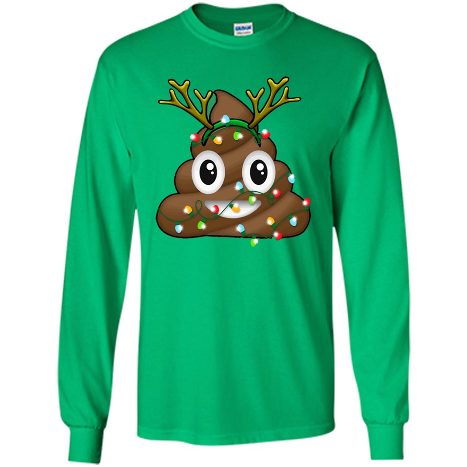 Reindeer Poop Emoji Cute Merry Christmas T-Shirt - Long Sleeve T-Shirt