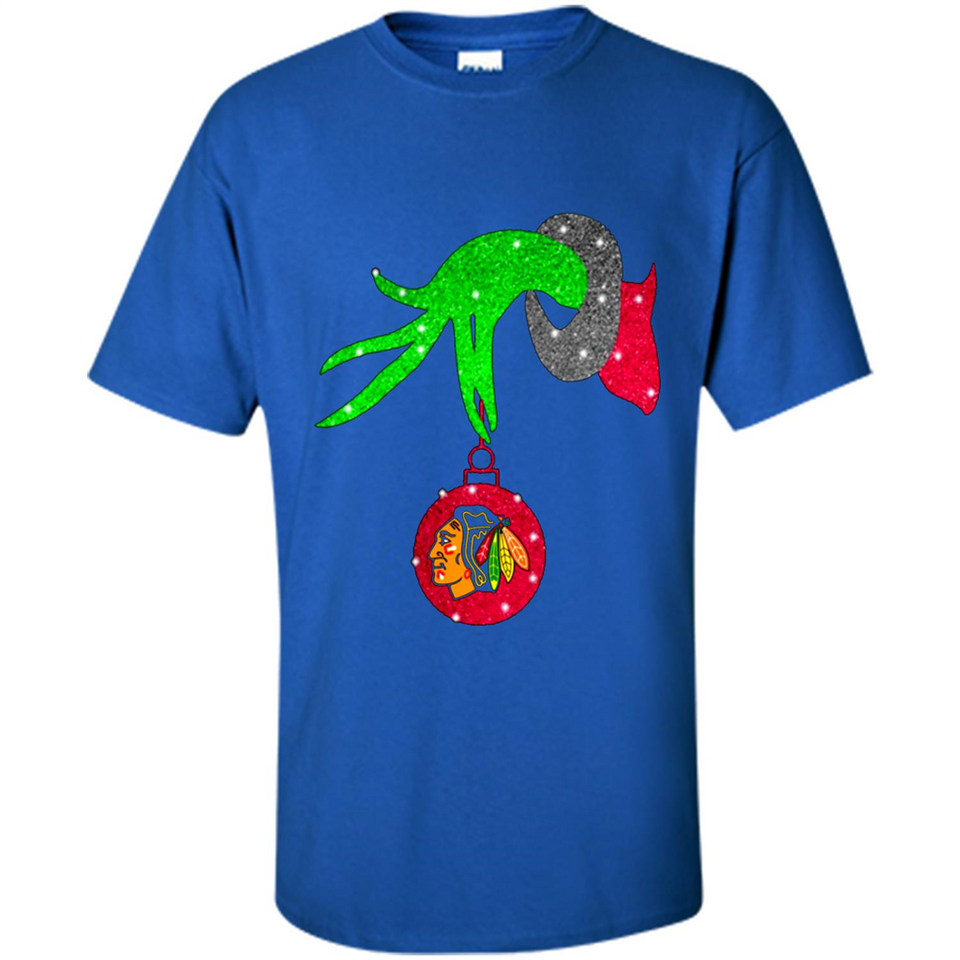 GRINCH HAND HOLDING CHICAGO BLACKHAWKS GLITTER CHRISTMAS PINGPONG