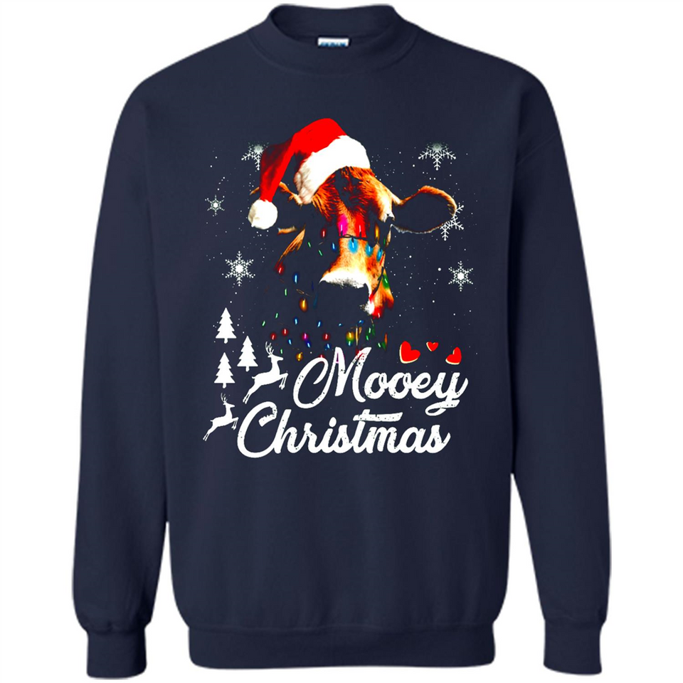 Mooey Christmas Cow Santa Christmas Lover Lights Sweatshirt - Sweatshirt