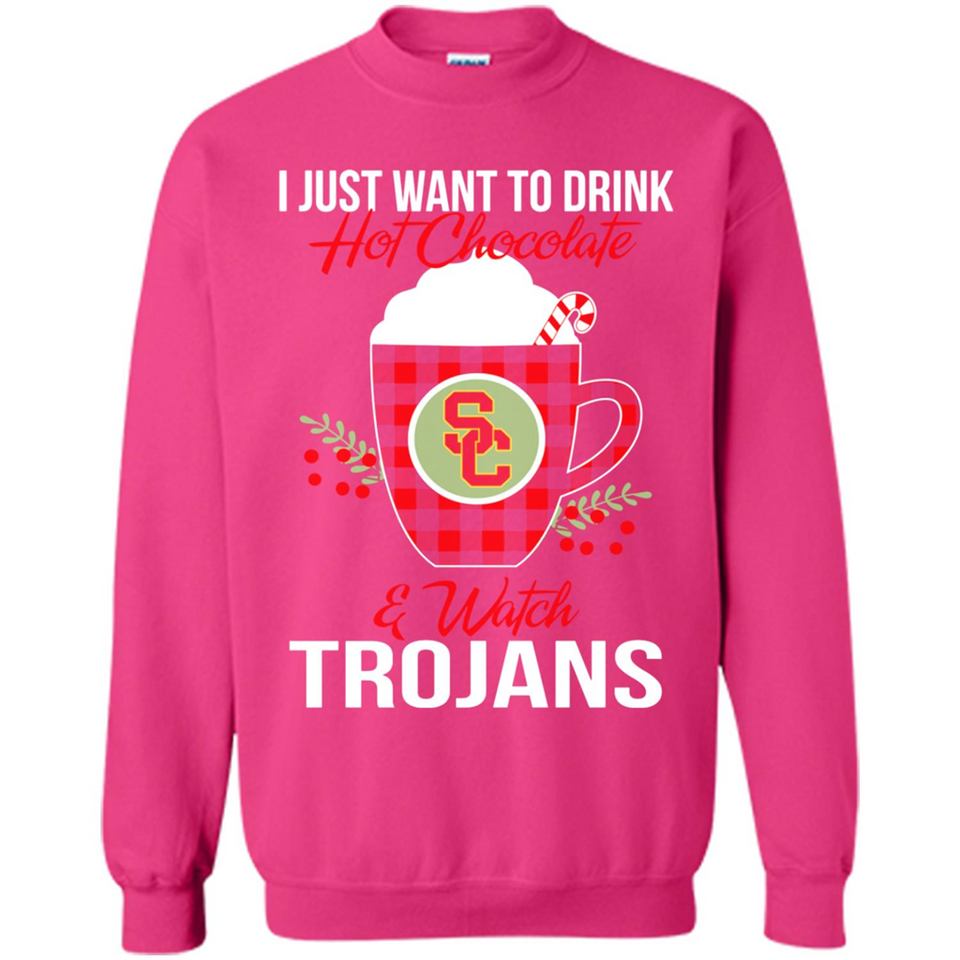 I Just Want To Drink Hot Chocolate & Watch USC Trojans Ugly Christmas Sweater PINGPONG