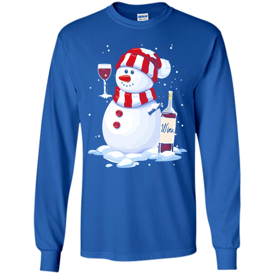 Cute Snowman drink Red Wine Christmas - Long Sleeve T-Shirt