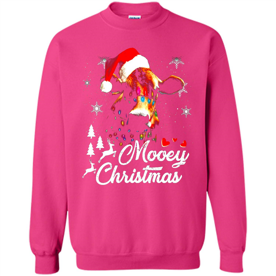 Mooey Christmas Cow Santa Christmas Lover Lights Sweatshirt - Sweatshirt
