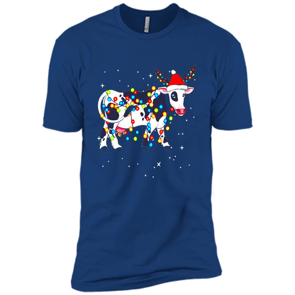 Christmas Lights Cow Wearing Santa Hat Funny Xmas Sweatshirt - Premium Short Sleeve T-Shirt