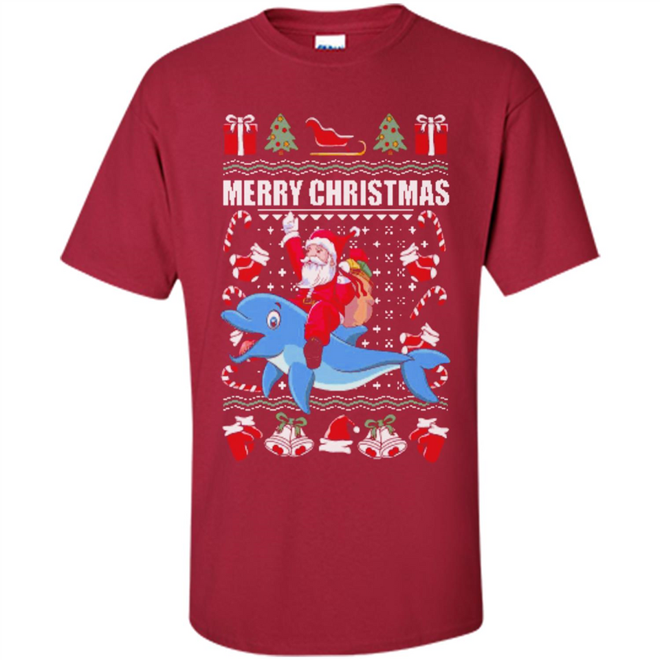 Ugly Christmas Santa Riding Dolphin - Shirt