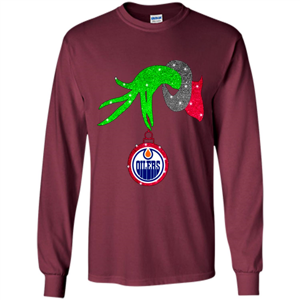GRINCH HAND HOLDING EDMONTON OILERS GLITTER CHRISTMAS PINGPONG