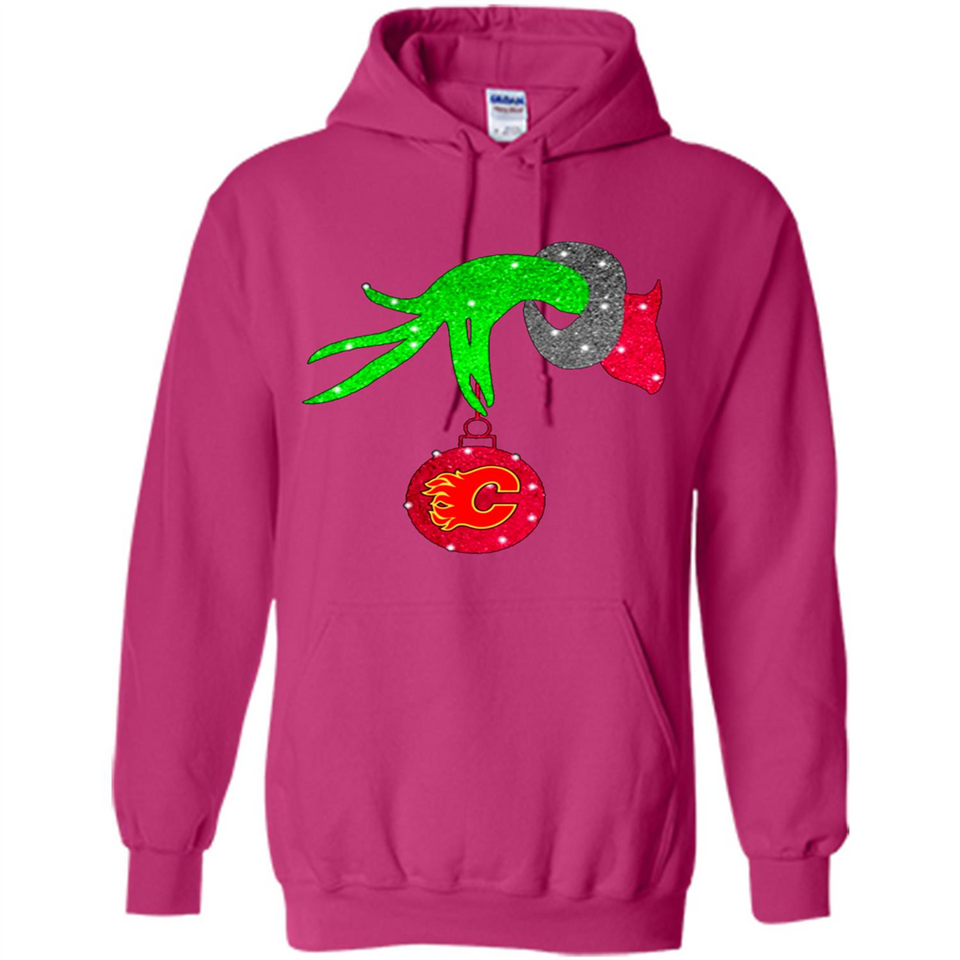 GRINCH HAND HOLDING CALGARY FLAMES GLITTER CHRISTMAS PINGPONG