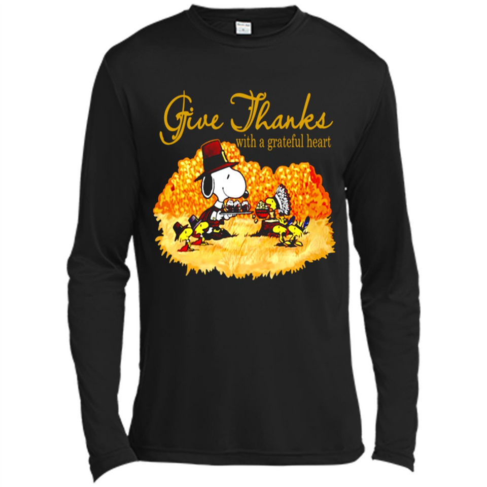 Snoopy Thanksgiving Give Thanks With A Grateful Heart - Canvas Long Sleeve T-Shirt