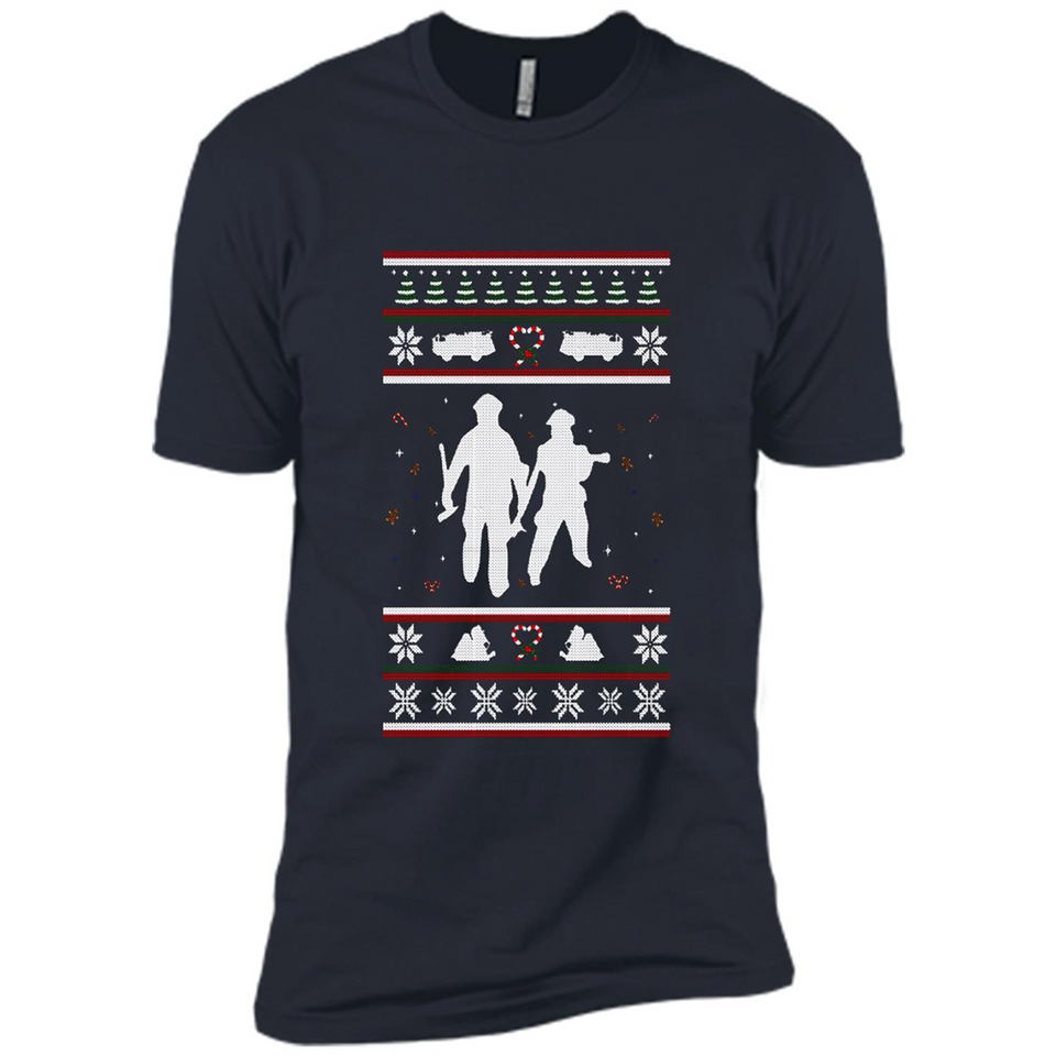 Christmas Ugly Sweater Firefighter Ugly Christmas Sweater - Premium Short Sleeve T-Shirt