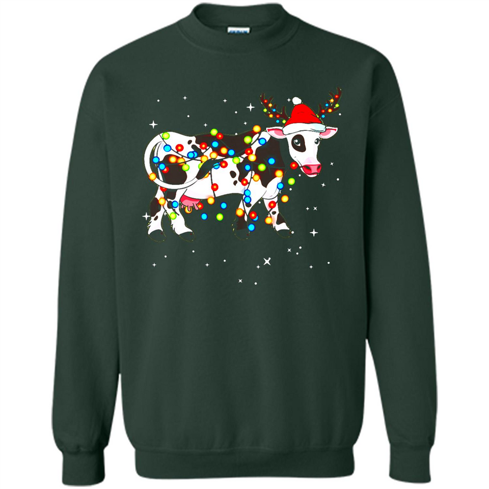Christmas Lights Cow Wearing Santa Hat Funny Xmas Sweatshirt - Sweatshirt