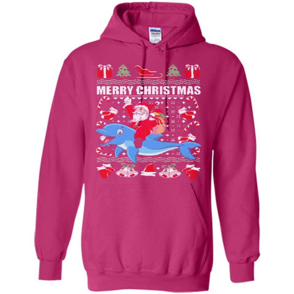 Ugly Christmas Santa Riding Dolphin - Hoodie
