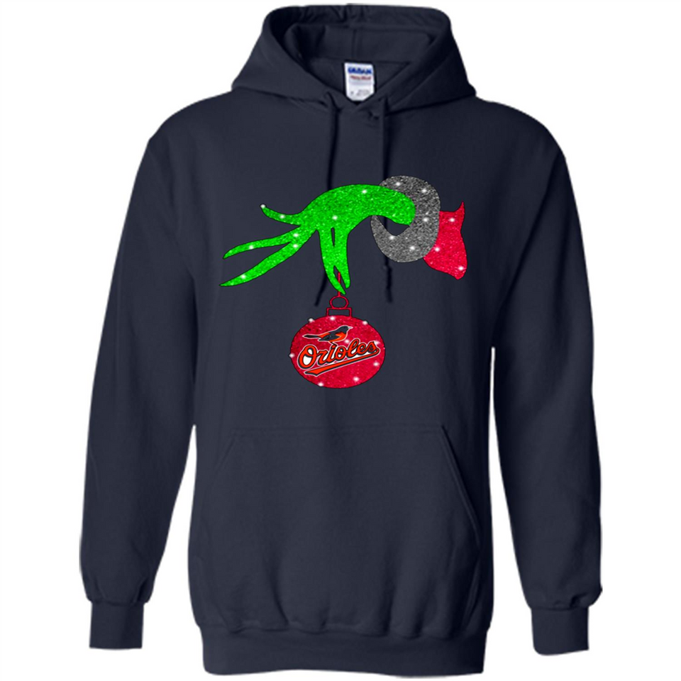GRINCH HAND HOLDING BALTIMORE ORIOLES GLITTER CHRISTMAS PINGPONG