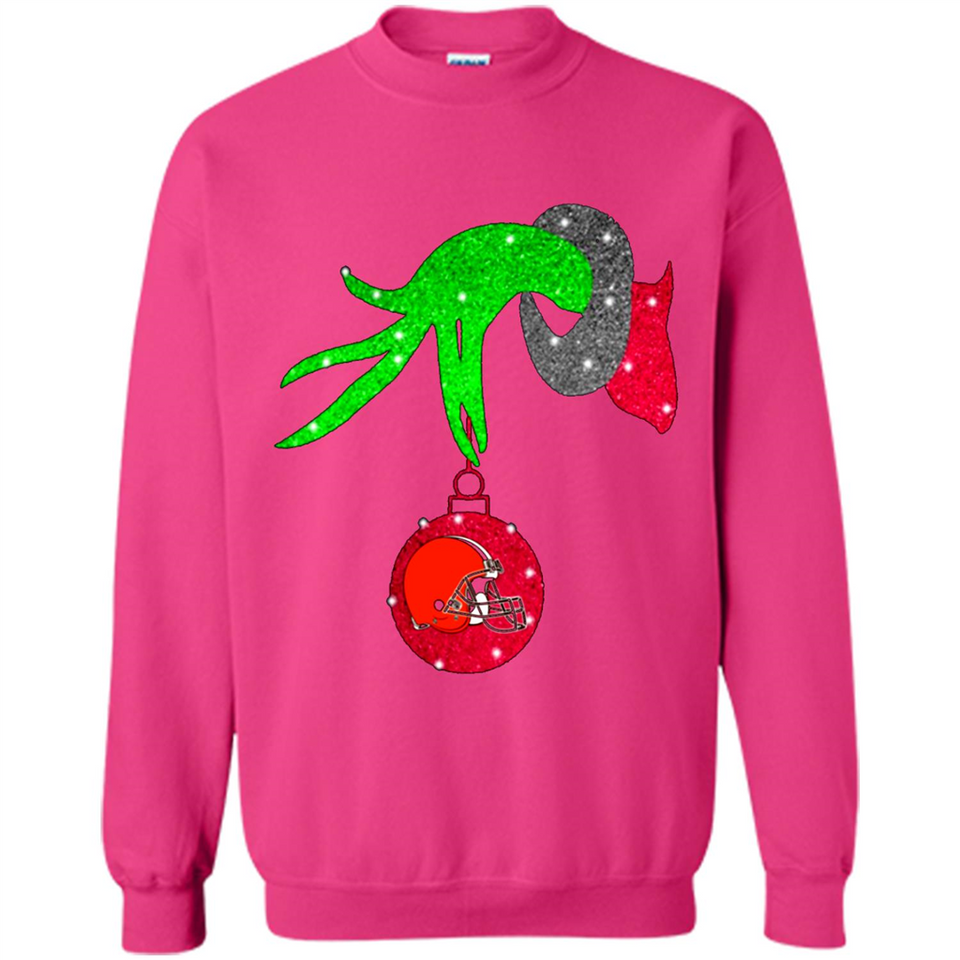 GRINCH HAND HOLDING CLEVELAND BROWNS GLITTER CHRISTMAS PINGPONG