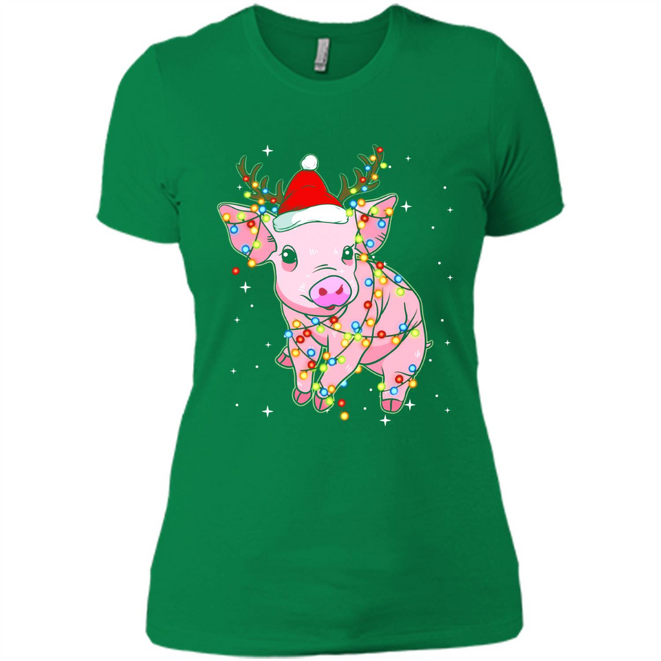 Christmas Lights Pig Wearing Santa Hat Funny Xmas - Ladies' Boyfriend T-Shirt