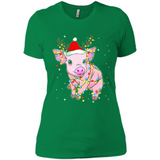 Christmas Lights Pig Wearing Santa Hat Funny Xmas - Ladies' Boyfriend T-Shirt