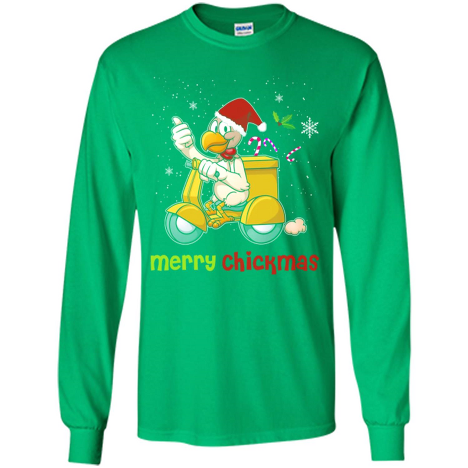 Funny Santa Christmas Chicken Shirt - Merry Chickmas - Long Sleeve T-Shirt