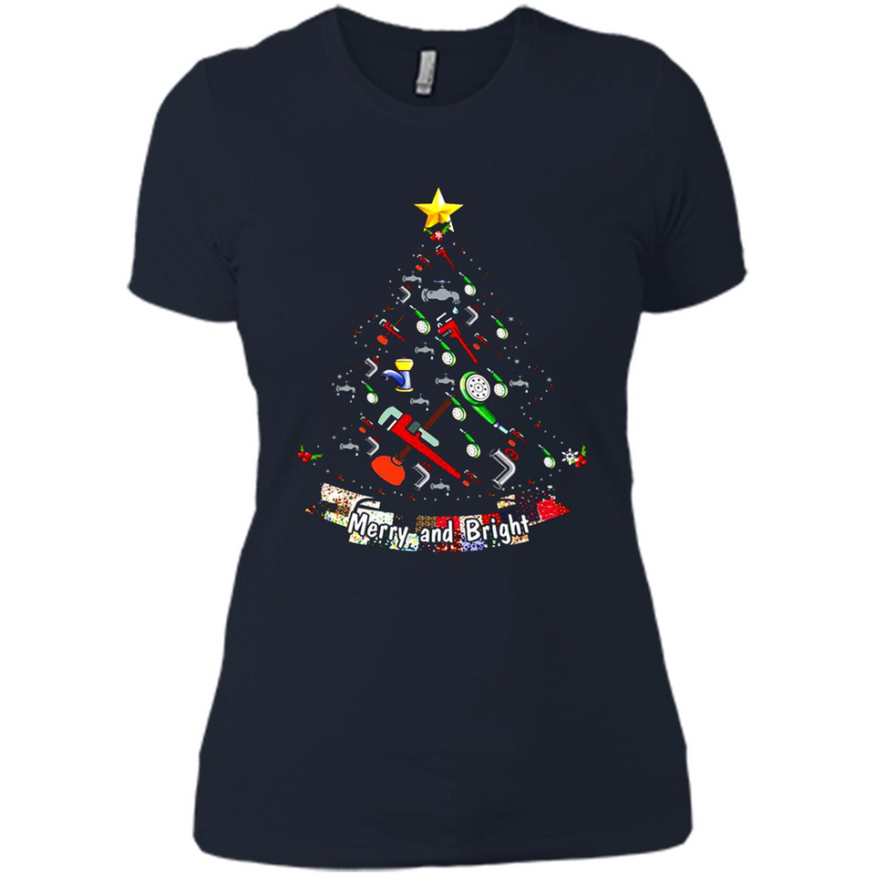 Merry And Bright Plumber Christmas Tree Shirt PINGPONG - Ladies' Boyfriend T-Shirt
