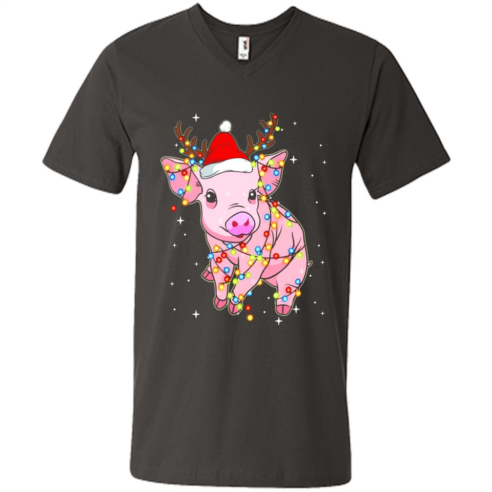 Christmas Lights Pig Wearing Santa Hat Funny Xmas - Men's V-Neck