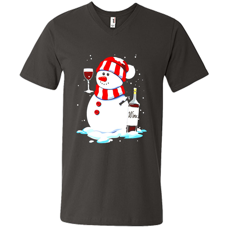 Cute Snowman drink Red Wine Christmas T-Shirt - Men's V-Neck