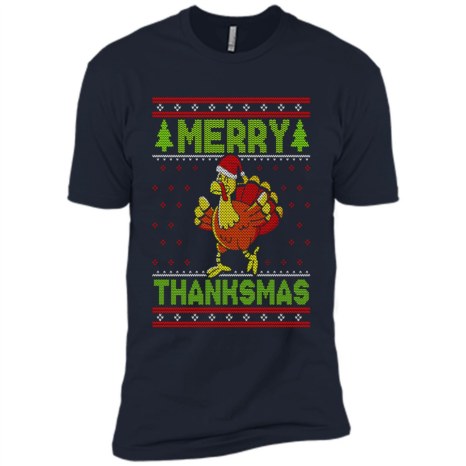 Merry Thankmas Ugly Xmas Thanksgiving Turkey Sweatshirt - Premium Short Sleeve T-Shirt