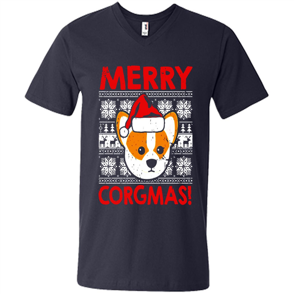 Funny Christmas Santa Corgi Dog Merry Corgmas - Men's V-Neck