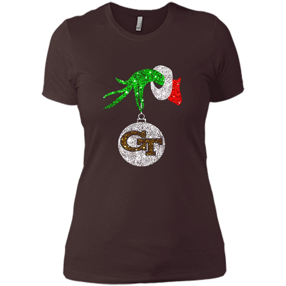 Fantastic Georgia Tech Yellow Jackets Glitter Grinch Monogram Ornament Christmas - Ladies' Boyfriend T-Shirt