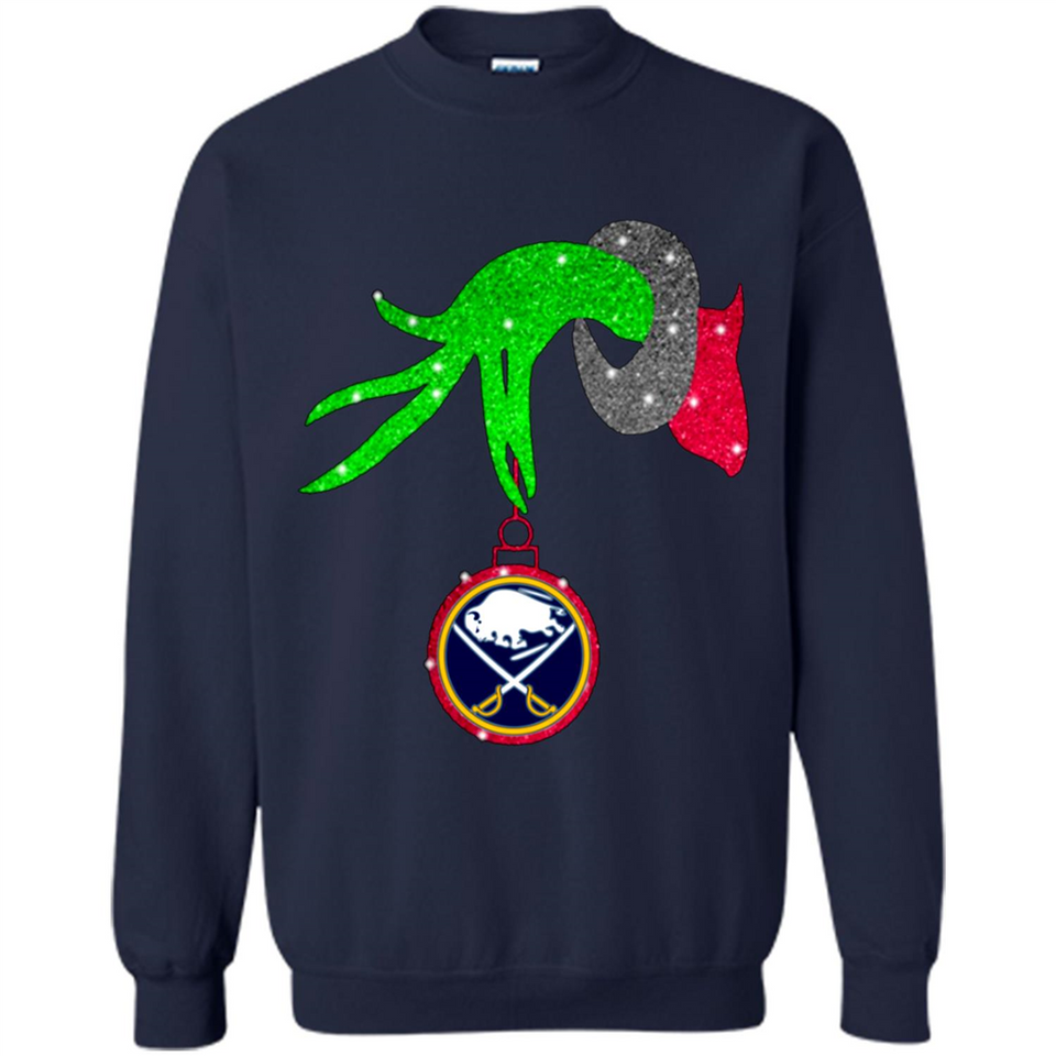GRINCH HAND HOLDING BUFFALO SABRES GLITTER CHRISTMAS PINGPONG