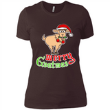 Christmas Merry Goatmas Goat Shirt Santa Hat - Ladies' Boyfriend T-Shirt