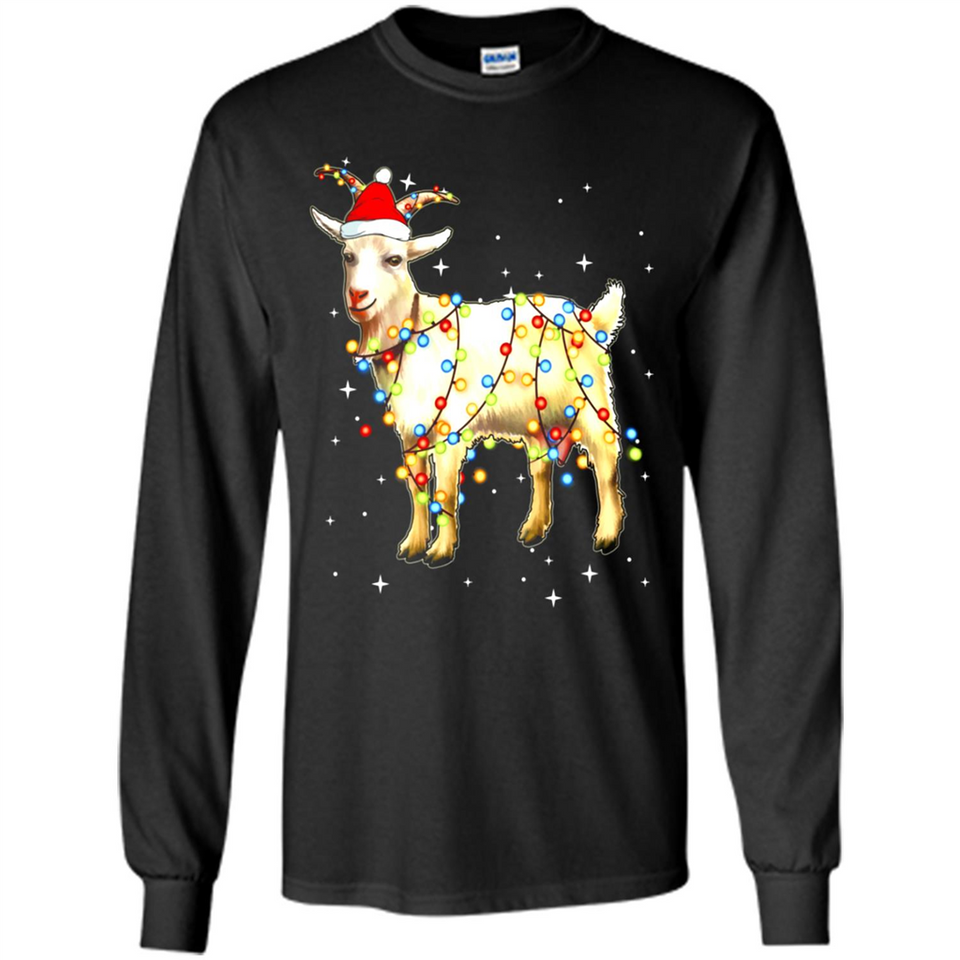 Christmas Lights Goat Wearing Santa Hat Funny Xmas - Long Sleeve T-Shirt