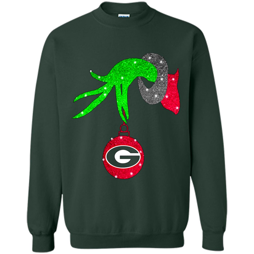 GRINCH HAND HOLDING GEORGIA BULLDOGS GLITTER CHRISTMAS PINGPONG