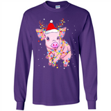 Christmas Lights Pig Wearing Santa Hat Funny Xmas - Long Sleeve T-Shirt