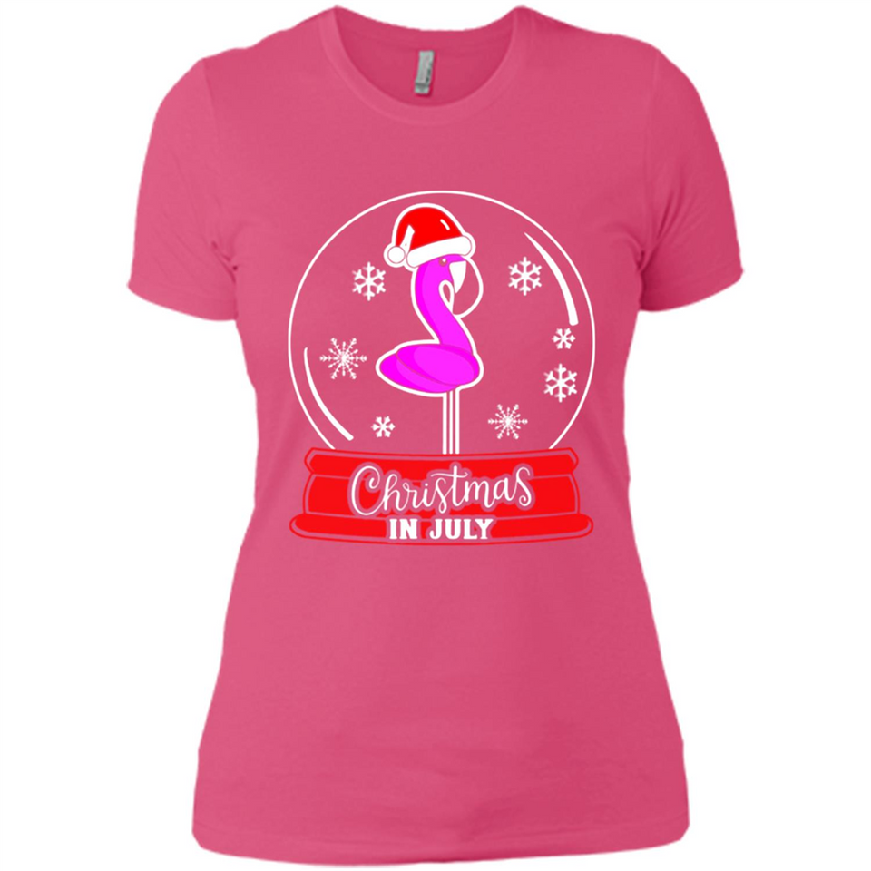Christmas In July Flamingo Snow Globe Santa Hat - Ladies' Boyfriend T-Shirt