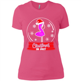 Christmas In July Flamingo Snow Globe Santa Hat - Ladies' Boyfriend T-Shirt