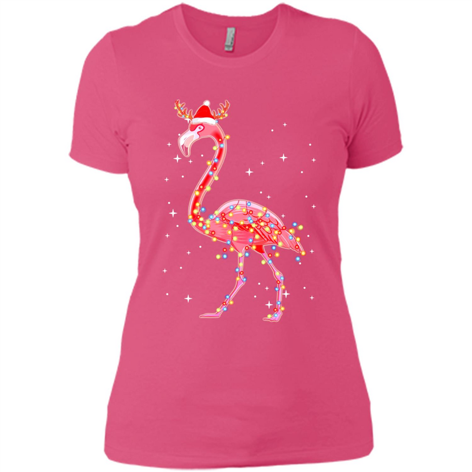 Christmas Lights Flamingo Wearing Santa Hat Funny Xmas - Ladies' Boyfriend T-Shirt