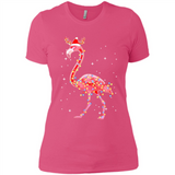 Christmas Lights Flamingo Wearing Santa Hat Funny Xmas - Ladies' Boyfriend T-Shirt