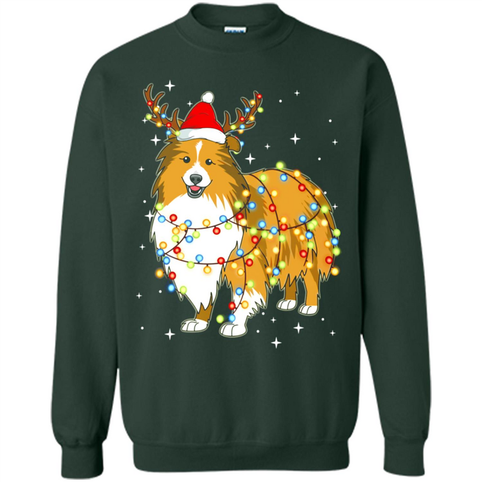 Christmas Lights Shetland Sheepdog Wearing Santa Hat Funny Xmas - Sweatshirt