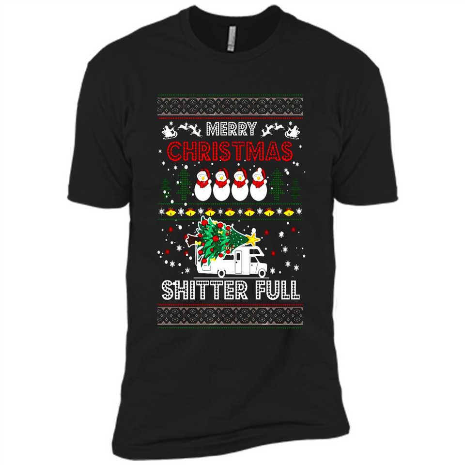 Merry Christmas Shitter Full Christmas Tree Snowman Sweater PINGPONG - Premium Short Sleeve T-Shirt