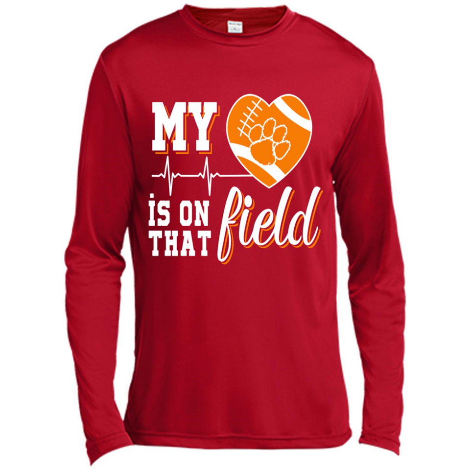 Clemson Tiger Paw Football My Heart is on that Field - Canvas Long Sleeve T-Shirt