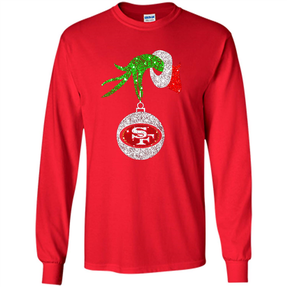 Amazing tee San Francisco 49ers Glitter Grinch Monogram Ornament Christmas Gift - Long Sleeve T-Shirt