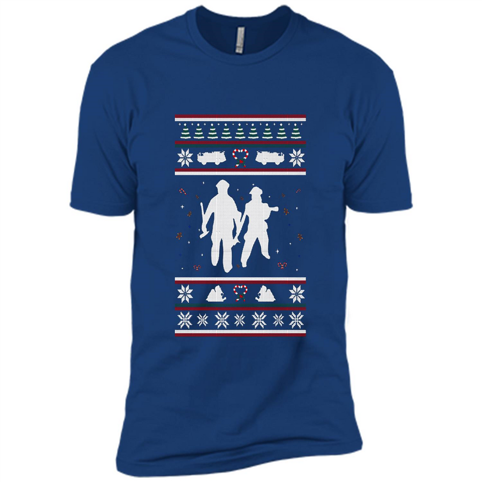 Christmas Ugly Sweater Firefighter Ugly Christmas Sweater - Premium Short Sleeve T-Shirt