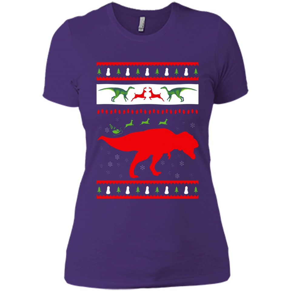 Dinosaur and Santa Clause Ugly Christmas Sweater - Ladies' Boyfriend T-Shirt