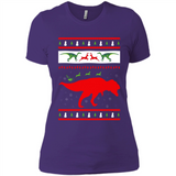 Dinosaur and Santa Clause Ugly Christmas Sweater - Ladies' Boyfriend T-Shirt