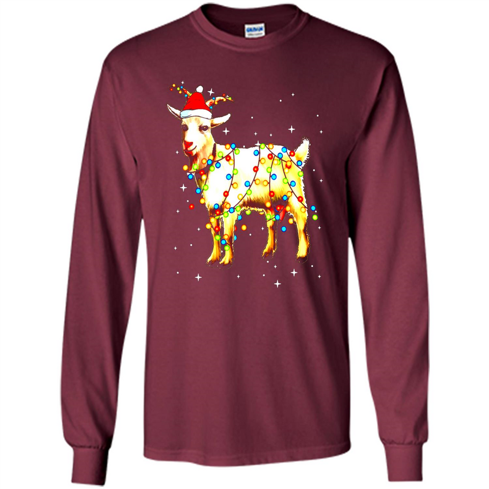 Christmas Lights Goat Wearing Santa Hat T-Shirt - Long Sleeve T-Shirt