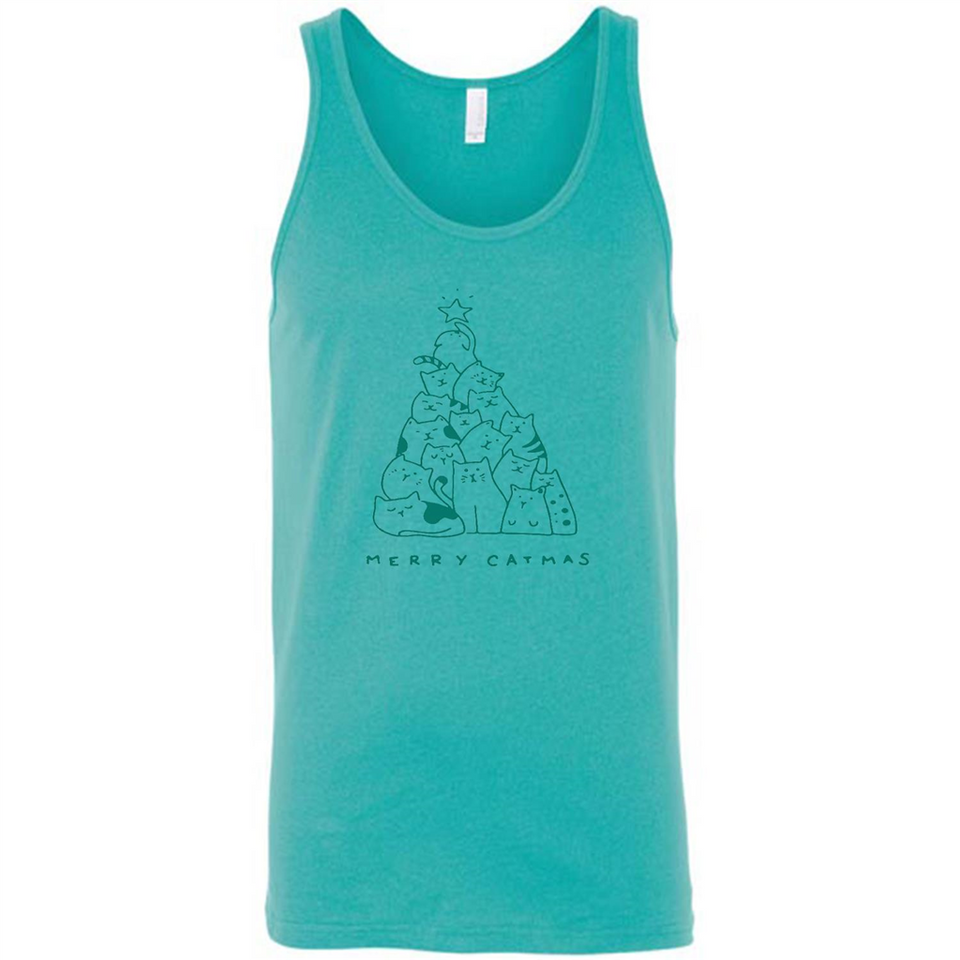 Merry Catmas Funny Cat Christmas Tree Sweatshirt - Canvas Unisex Tank
